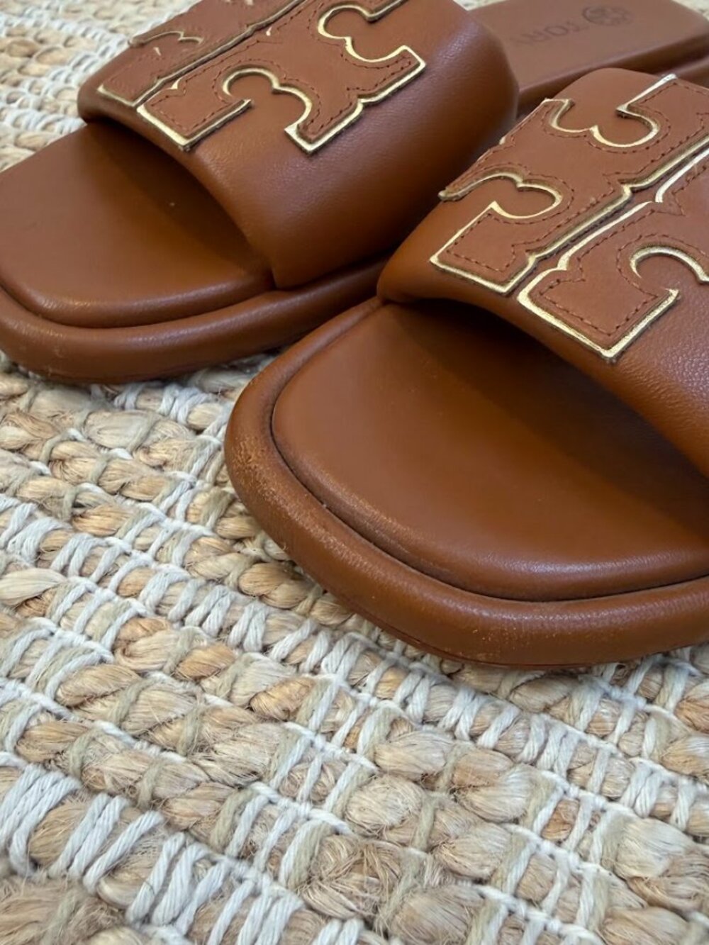 Tory Burch Logo Slide Sandals Brown Leather Size 6 - Picture 7 of 7